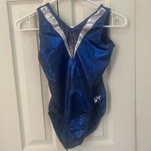 GK blue and silver leotard.
